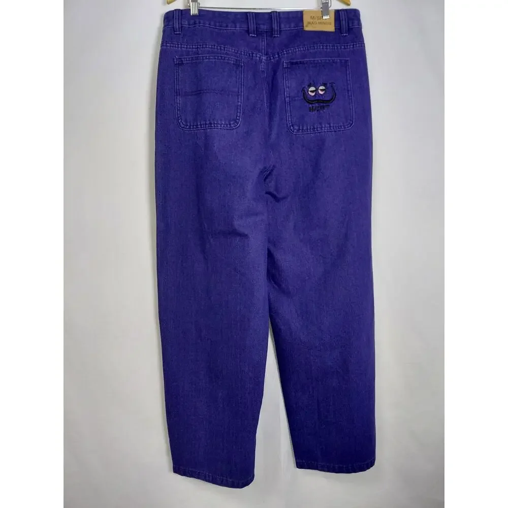 M/sf/t Mad Minds Purple Pocket Embroidered Straight Leg Jeans Men Size 36